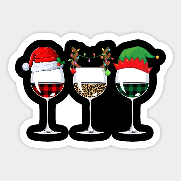 Buffalo Plaid Leopard Wine Glasses Santa Elf Reindeer Christmas Sticker by Magazine